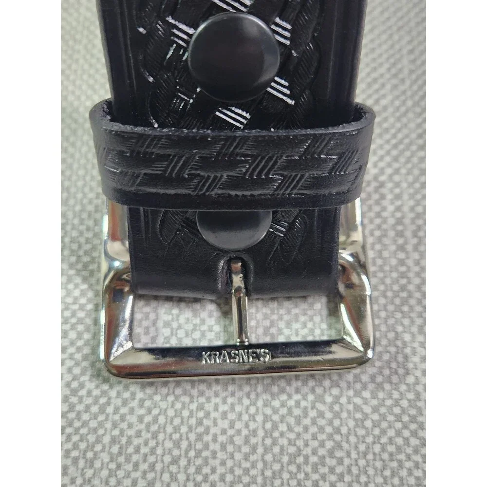 Krasnes Triple K Size 42 Black Leather Belt Brass Buckle Law Enforcement Western